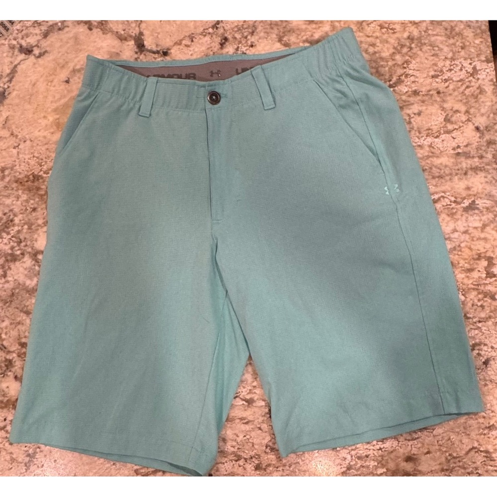 Under Armour Mens HeatGear Golf Shorts Aqua Teal Loose Fit Size 32 Textured